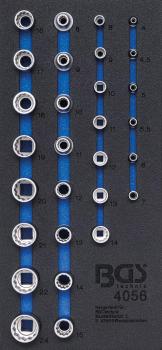 BGS Werkstattwageneinlage 1/3: Steckschlüssel-Einsätze Zwölfkant 6,3 mm (1/4") / 12,5 mm (1/2") 29-tlg. 4056